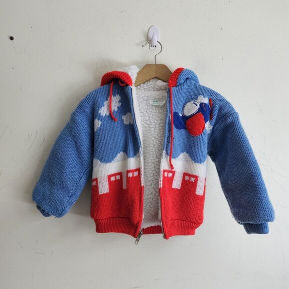 Vintage A Tiny Tots Original Baby Kintted Sky Airplane Sherpa Jacket Size 4T - Picture 7 of 9